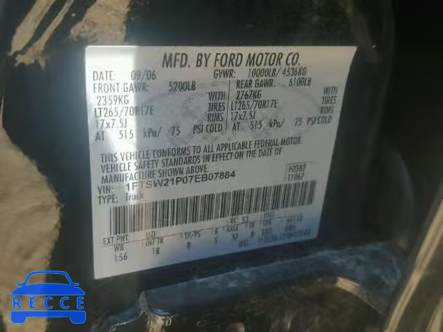 2007 FORD SUPER DUTY 1FTSW21P07EB07884 image 9