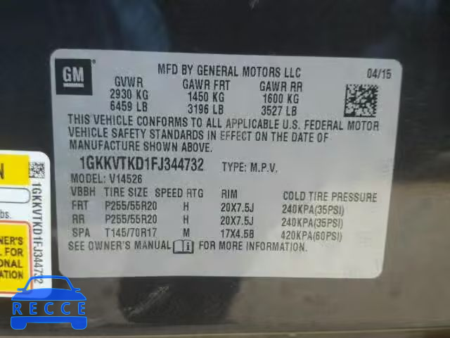 2015 GMC ACADIA DEN 1GKKVTKD1FJ344732 image 9