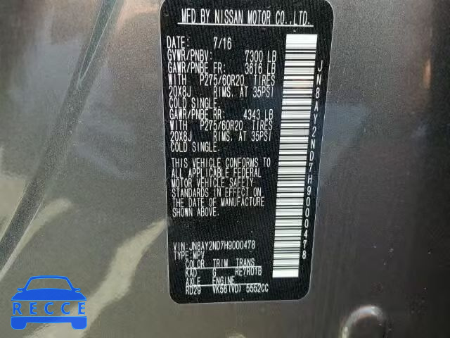 2017 NISSAN ARMADA SV JN8AY2ND7H9000478 image 9