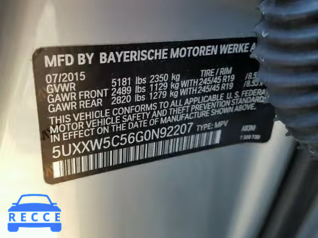 2016 BMW X4 XDRIVE 5UXXW5C56G0N92207 зображення 9