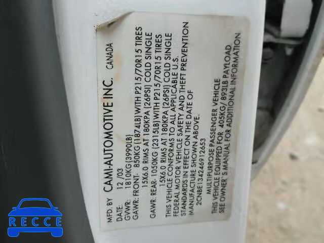 2004 CHEVROLET TRACKER 2CNBE134246912653 зображення 9