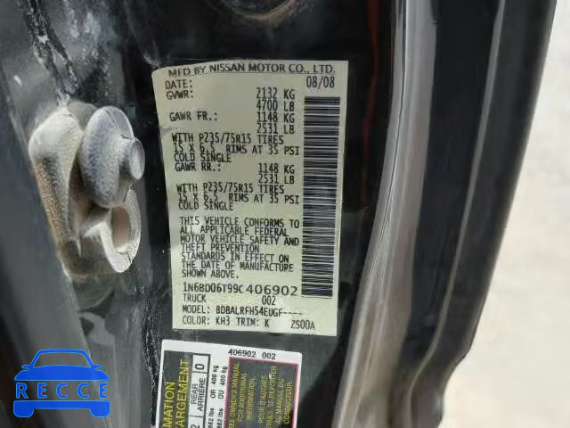 2009 NISSAN FRONTIER X 1N6BD06T99C406902 image 9