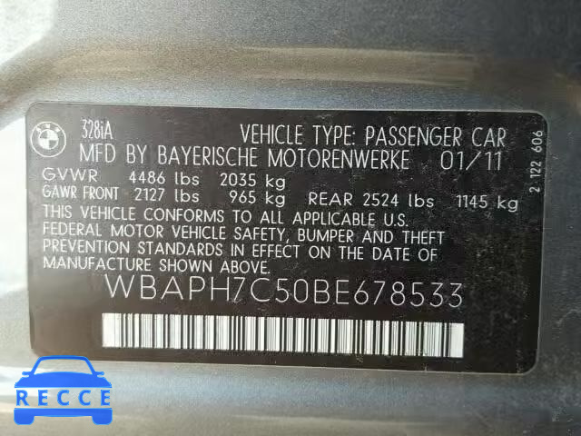 2011 BMW 328I WBAPH7C50BE678533 зображення 9