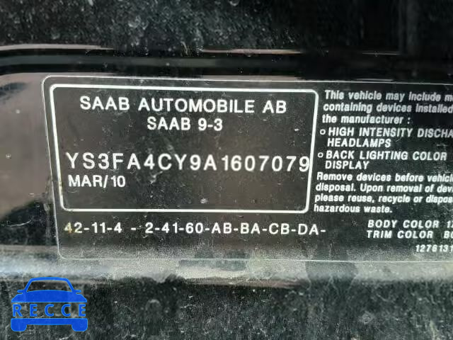 2010 SAAB 9-3 2.0T YS3FA4CY9A1607079 image 9