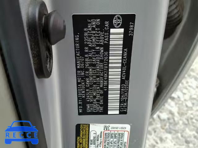 2007 TOYOTA CAMRY 4T1BE46K27U172636 image 9