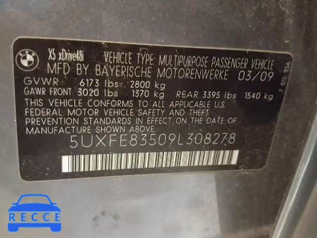 2009 BMW X5 XDRIVE4 5UXFE83509L308278 image 9