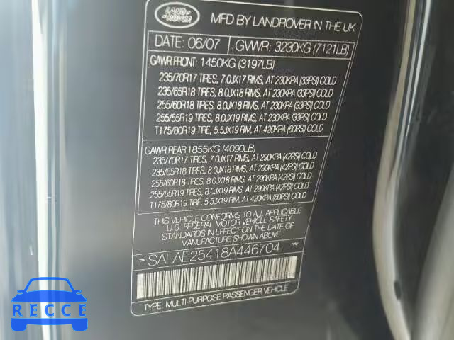 2008 LAND ROVER LR3 SE SALAE25418A446704 image 9