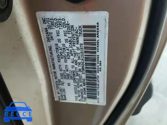2001 TOYOTA TUNDRA ACC 5TBRN34141S181978 image 9