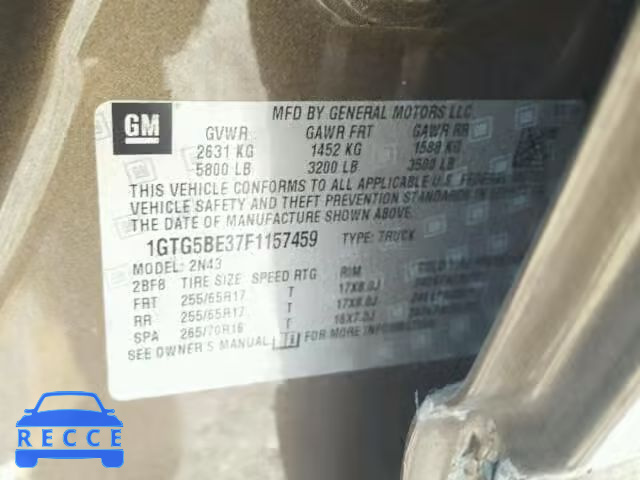 2015 GMC CANYON SLE 1GTG5BE37F1157459 image 9