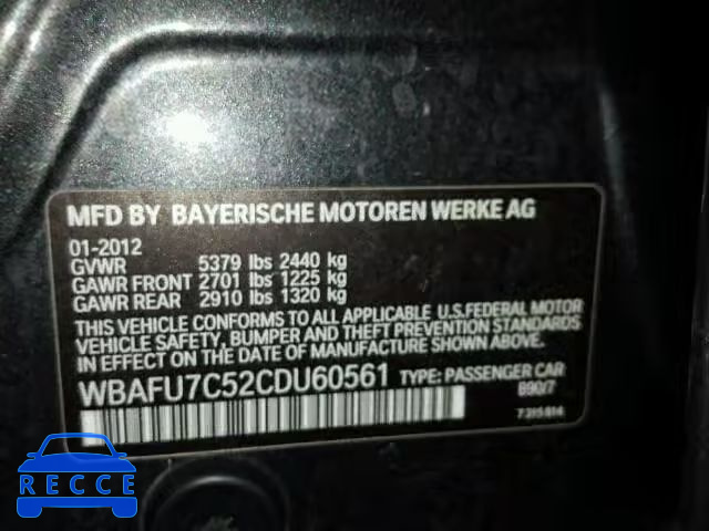 2012 BMW 535XI WBAFU7C52CDU60561 зображення 9