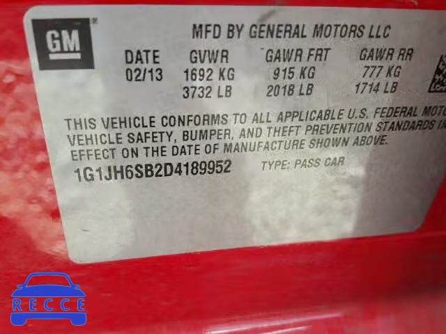 2013 CHEVROLET SONIC RS 1G1JH6SB2D4189952 image 9