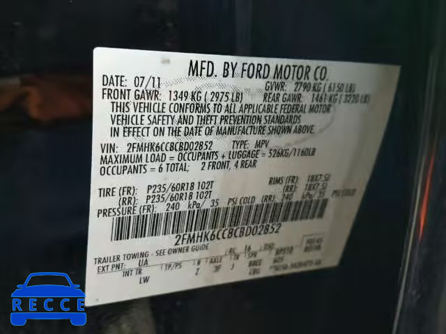 2012 FORD FLEX SEL 2FMHK6CC8CBD02852 зображення 9