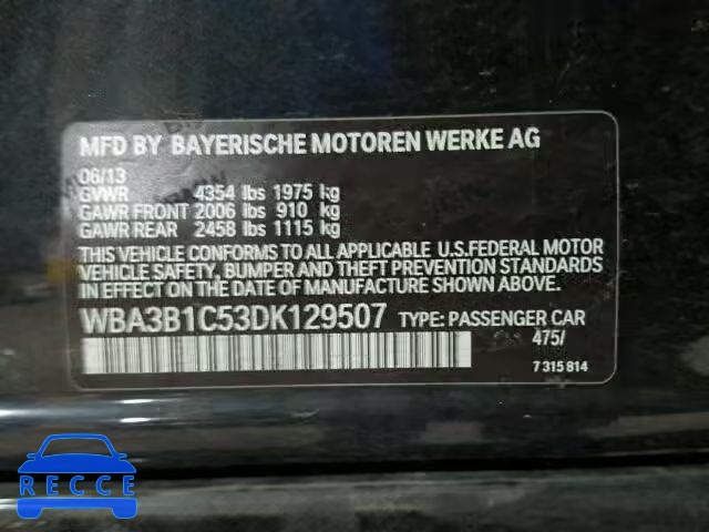 2013 BMW 320I WBA3B1C53DK129507 зображення 9