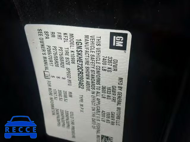 2012 CHEVROLET K1500 SUBU 1GNSKHE72CR289462 image 9