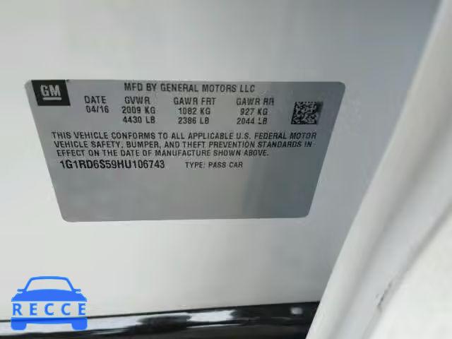 2017 CHEVROLET VOLT PREMI 1G1RD6S59HU106743 image 9