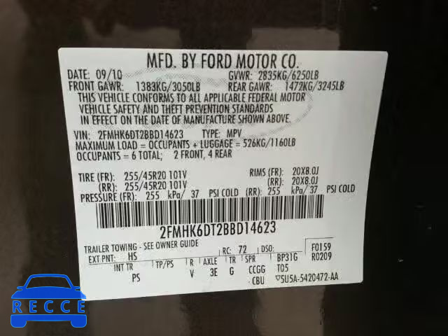 2011 FORD FLEX LIMIT 2FMHK6DT2BBD14623 image 9