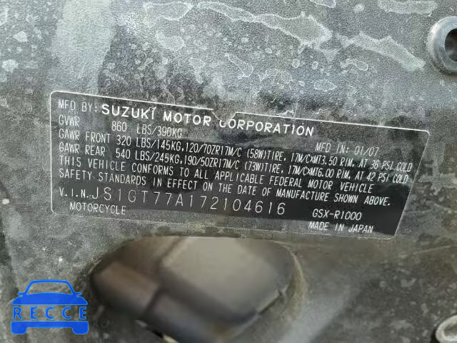 2007 SUZUKI GSX-R1000 JS1GT77A172104616 image 9