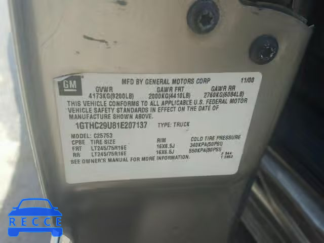 2001 GMC SIERRA C25 1GTHC29U81E207137 image 9