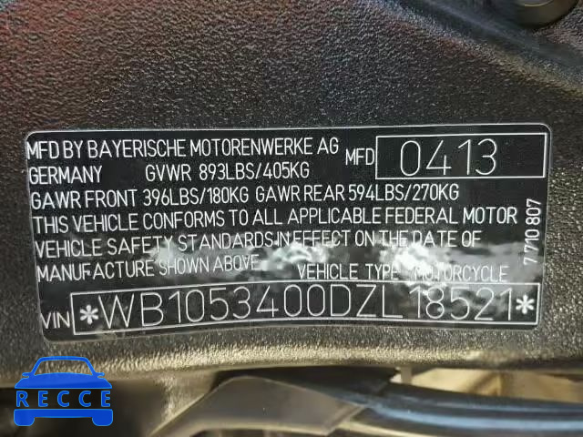 2013 BMW S1000RR WB1053400DZL18521 image 9
