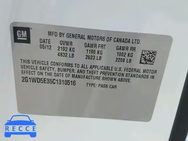 2012 CHEVROLET IMPALA POL 2G1WD5E35C1310516 зображення 9