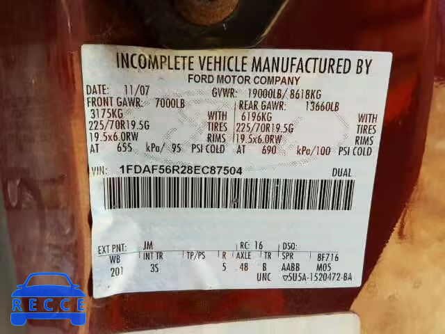 2008 FORD F550 SUPER 1FDAF56R28EC87504 image 9
