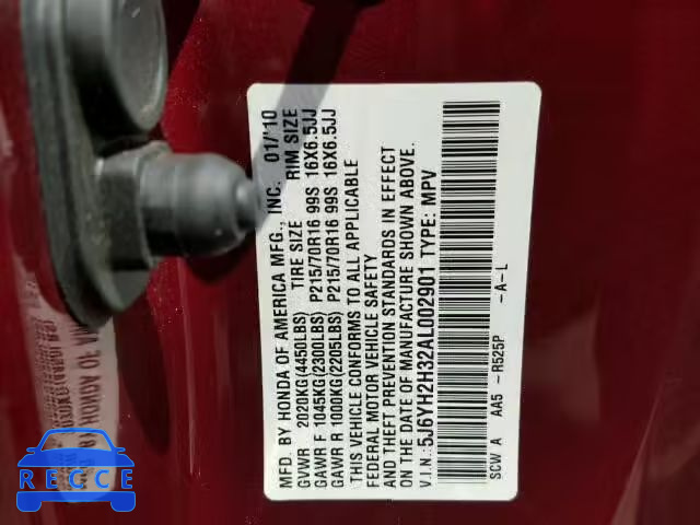 2010 HONDA ELEMENT LX 5J6YH2H32AL002901 image 9