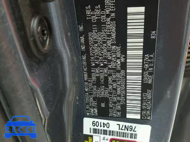 2010 TOYOTA SEQUOIA PL 5TDYY5G16AS027399 image 9