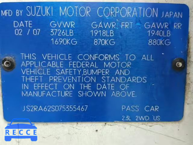 2007 SUZUKI AERIO JS2RA62S075355467 image 9