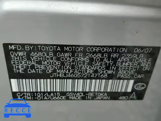 2007 LEXUS ES350 JTHBJ46G572147168 image 9