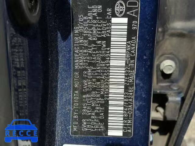 2005 TOYOTA MATRIX 2T1KR32E55C494944 image 9