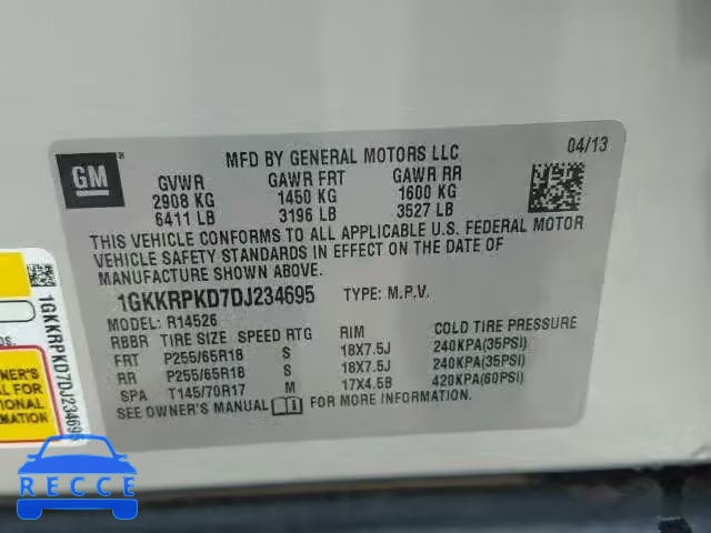 2013 GMC ACADIA SLE 1GKKRPKD7DJ234695 image 9