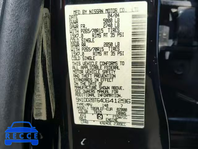 2004 NISSAN XTERRA XE 5N1DD28T64C641296 image 9