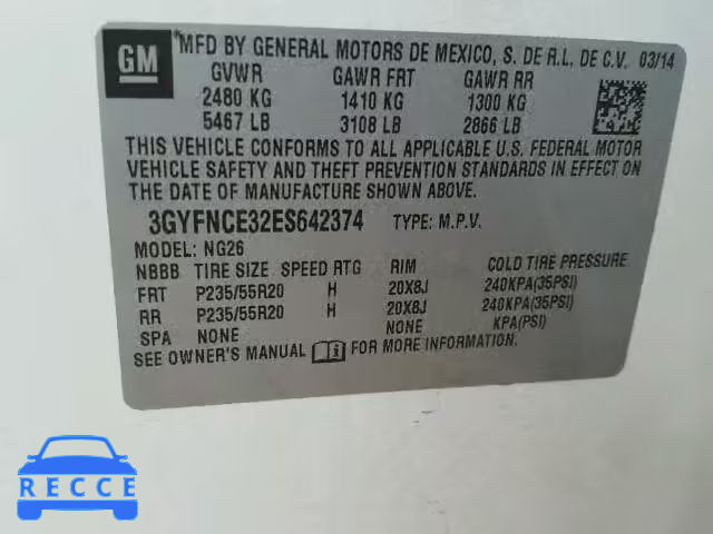 2014 CADILLAC SRX PERFOR 3GYFNCE32ES642374 image 9