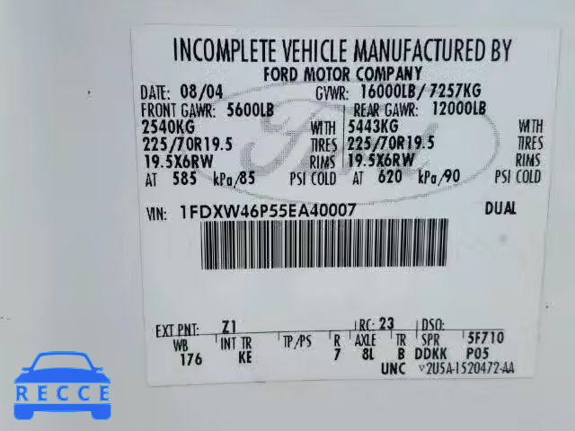 2005 FORD F450 SUPER 1FDXW46P55EA40007 image 9