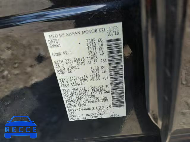 2017 NISSAN MURANO S 5N1AZ2MH8HN112755 Bild 9