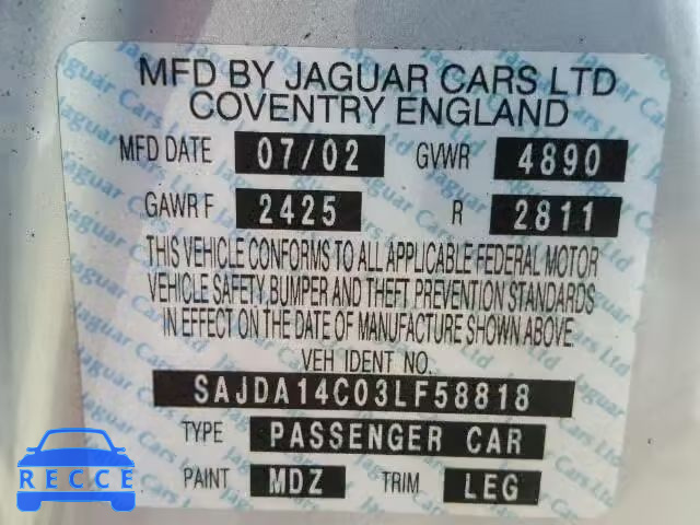 2003 JAGUAR XJ8 SAJDA14C03LF58818 Bild 9