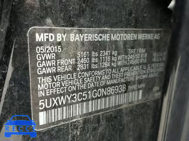 2016 BMW X3 XDRIVE 5UXWY3C51G0N86938 зображення 9