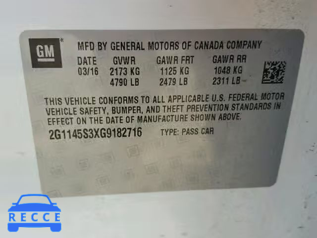 2016 CHEVROLET IMPALA LTZ 2G1145S3XG9182716 image 9