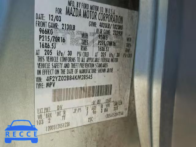 2004 MAZDA TRIBUTE DX 4F2YZ02B84KM28545 image 9