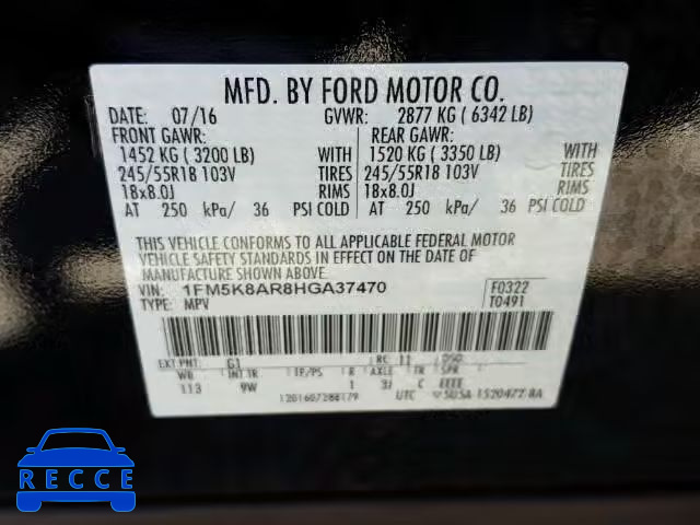 2017 FORD EXPLORER P 1FM5K8AR8HGA37470 Bild 9