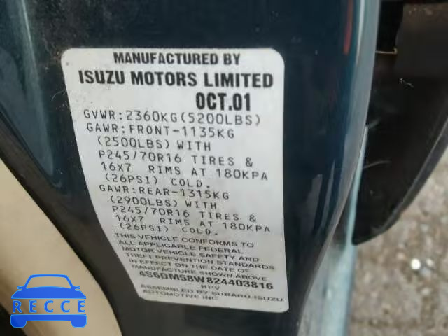 2002 HONDA PASSPORT E 4S6DM58W824403816 image 9