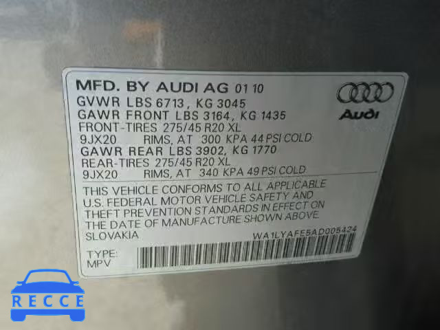 2010 AUDI Q7 PREMIUM WA1LYAFE5AD005424 image 9