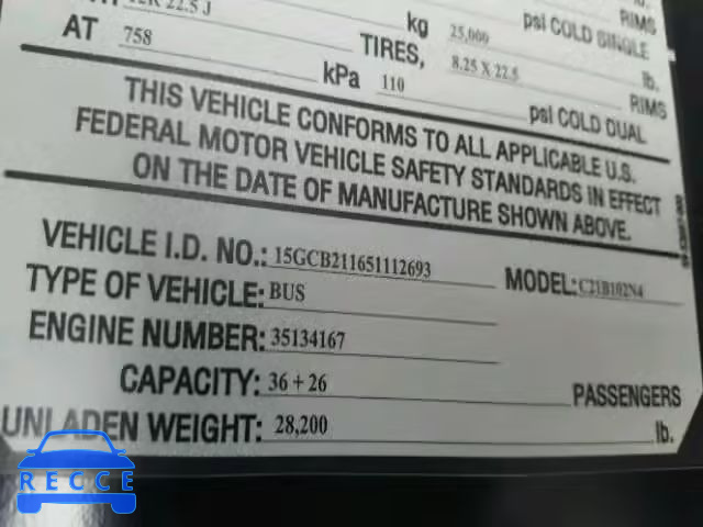 2005 GILLIG TRANSIT BU 15GCB211651112693 image 9