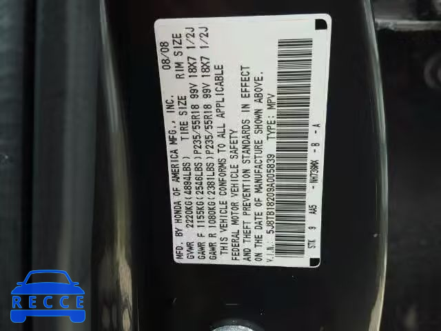 2009 ACURA RDX 5J8TB18209A005839 image 9