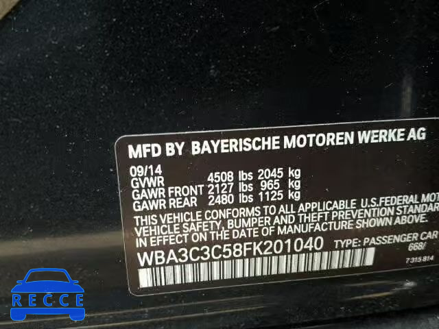 2015 BMW 320I XDRIV WBA3C3C58FK201040 зображення 9