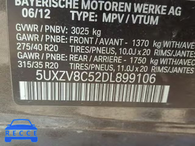 2013 BMW X5 XDRIVE5 5UXZV8C52DL899106 зображення 9