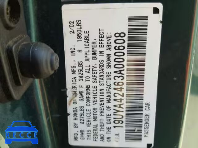 2003 ACURA 3.2 CL 19UYA42463A000608 image 9