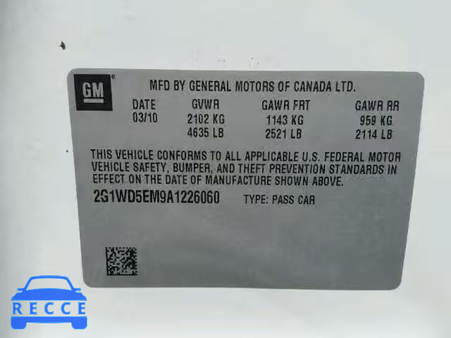 2010 CHEVROLET IMPALA POL 2G1WD5EM9A1226060 image 9