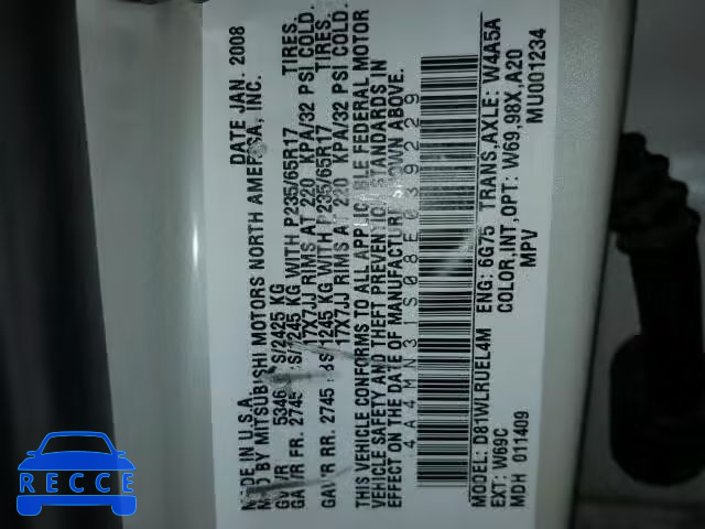 2008 MITSUBISHI ENDEAVOR S 4A4MN31S08E039229 image 9