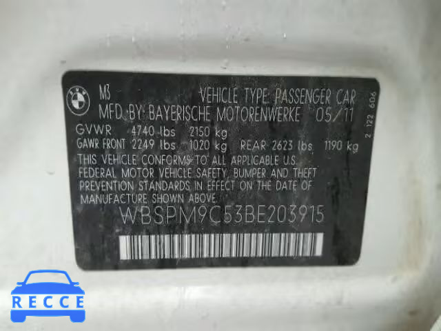 2011 BMW M3 WBSPM9C53BE203915 image 9